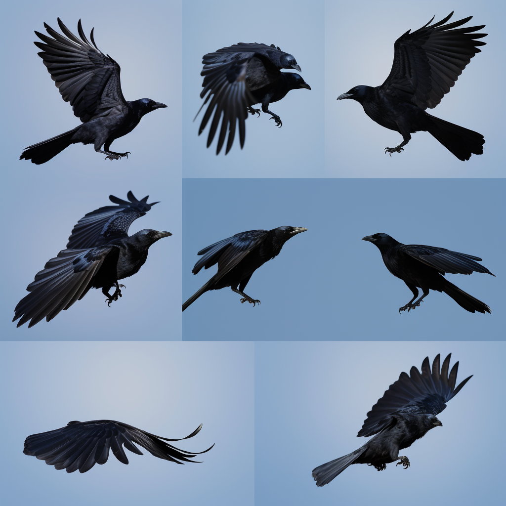 Crow in flight animation cycle