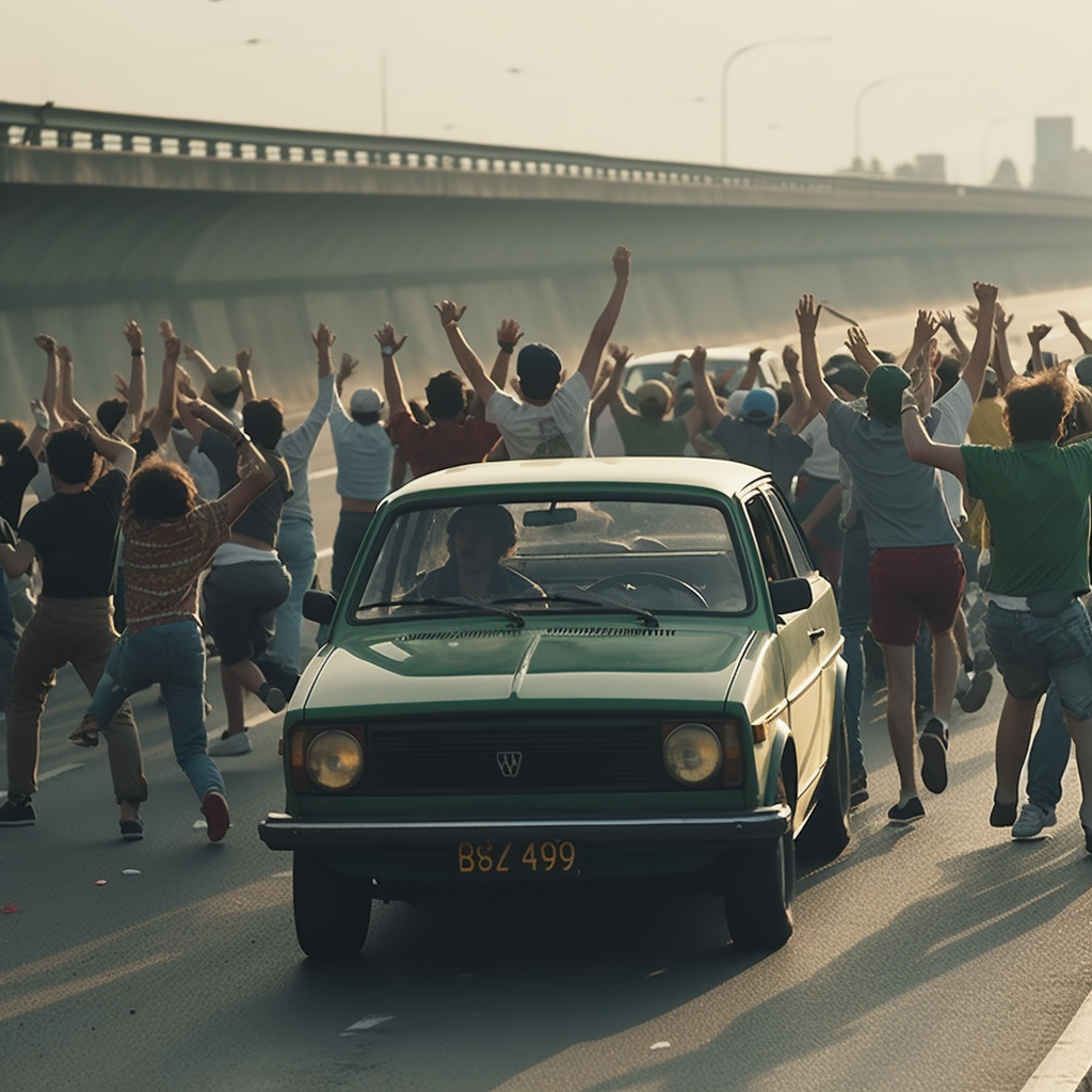 Crowd Dancing on Car Freeway Road