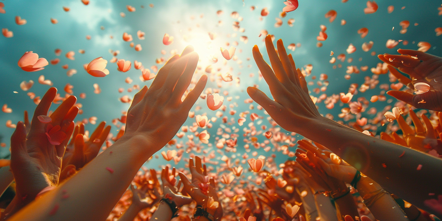 people hands hearts blue background