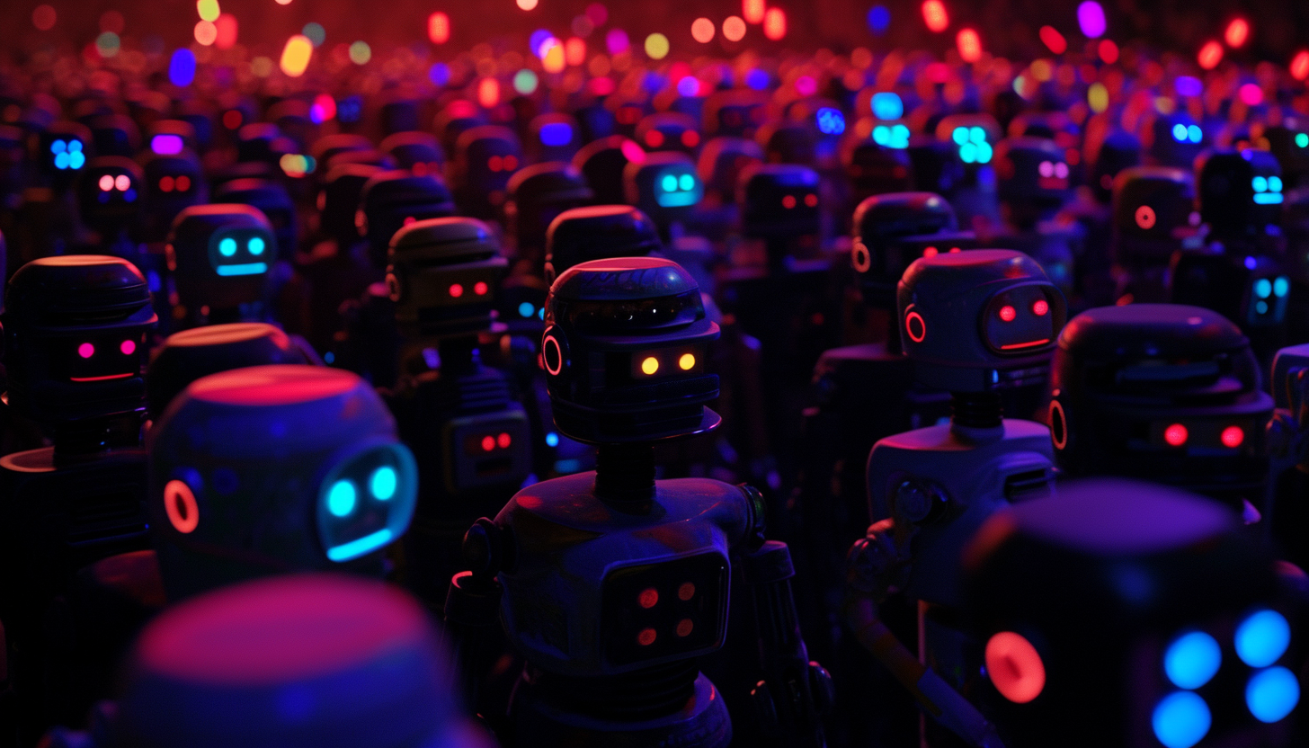 Robot crowd at blacklight rave