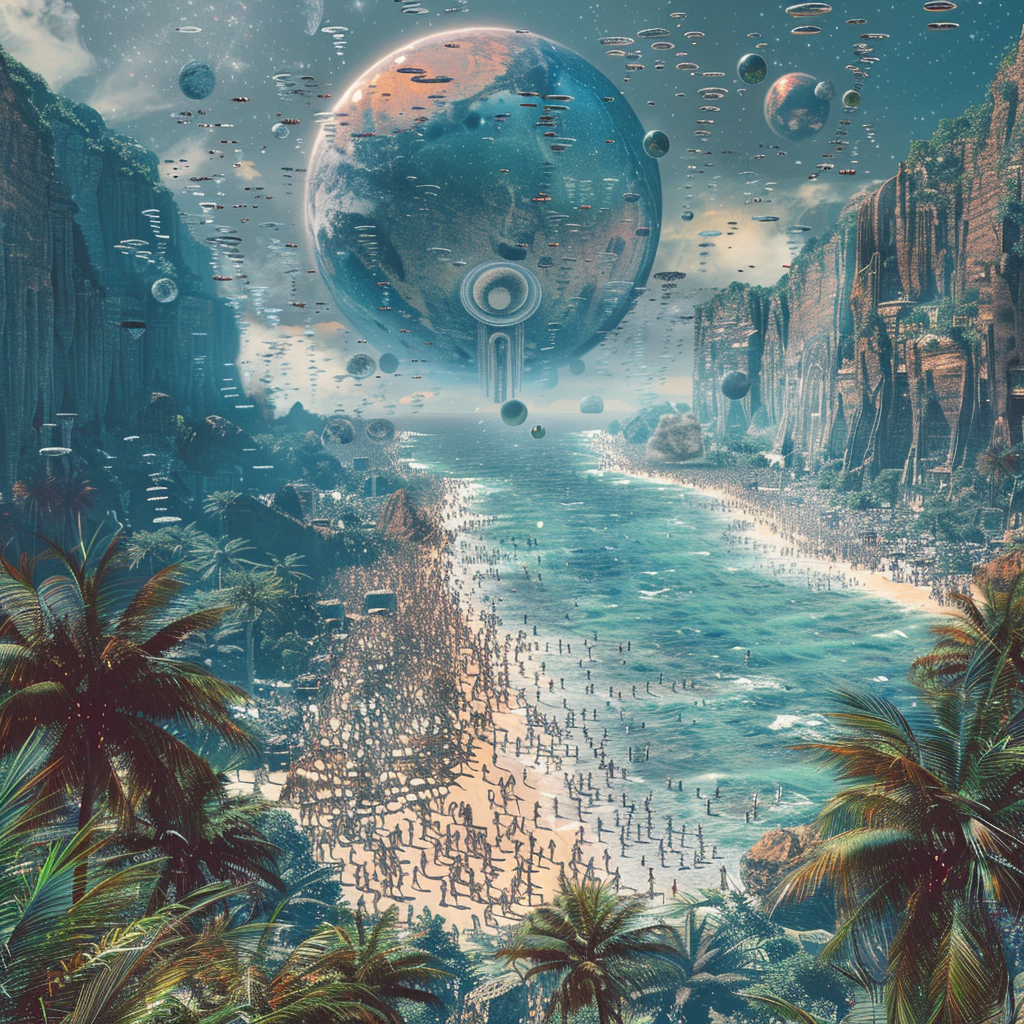 Alien planet crowded beach image