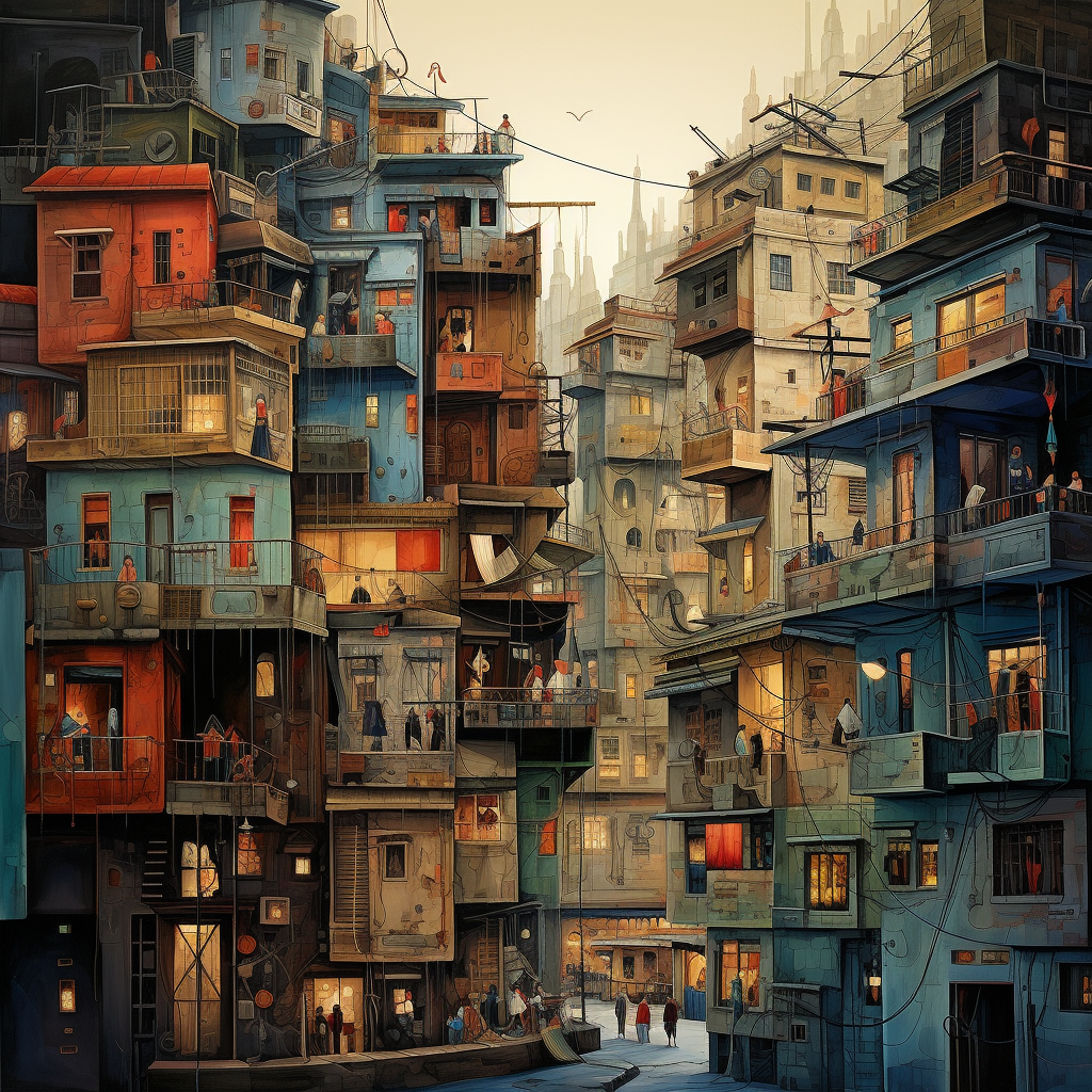 Crowded city with people and buildings