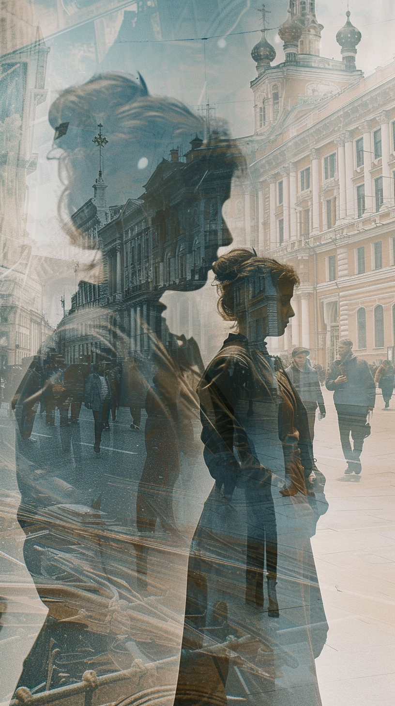 Double exposure Saint Petersburg students lady XIX century