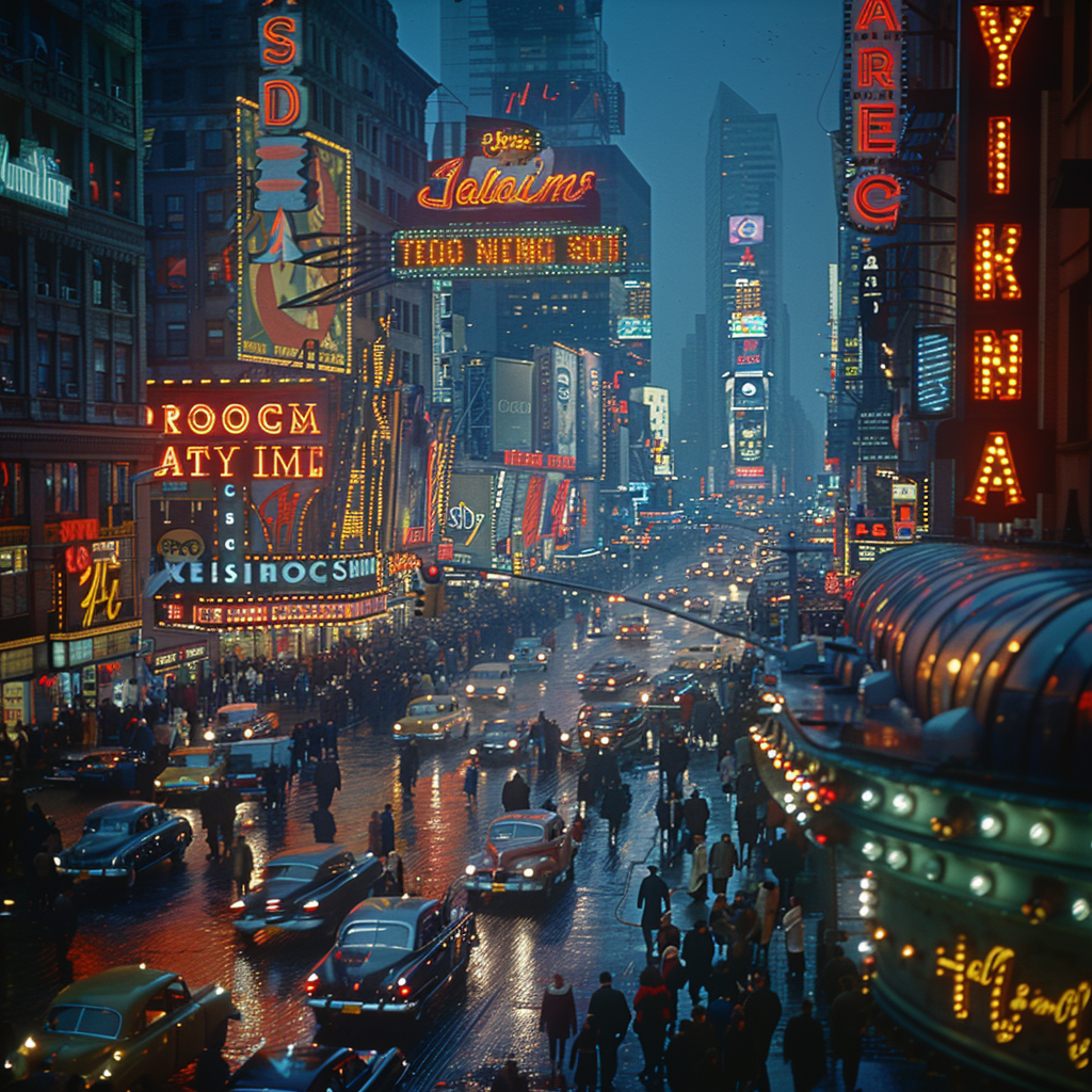 Crowds Night Time Square