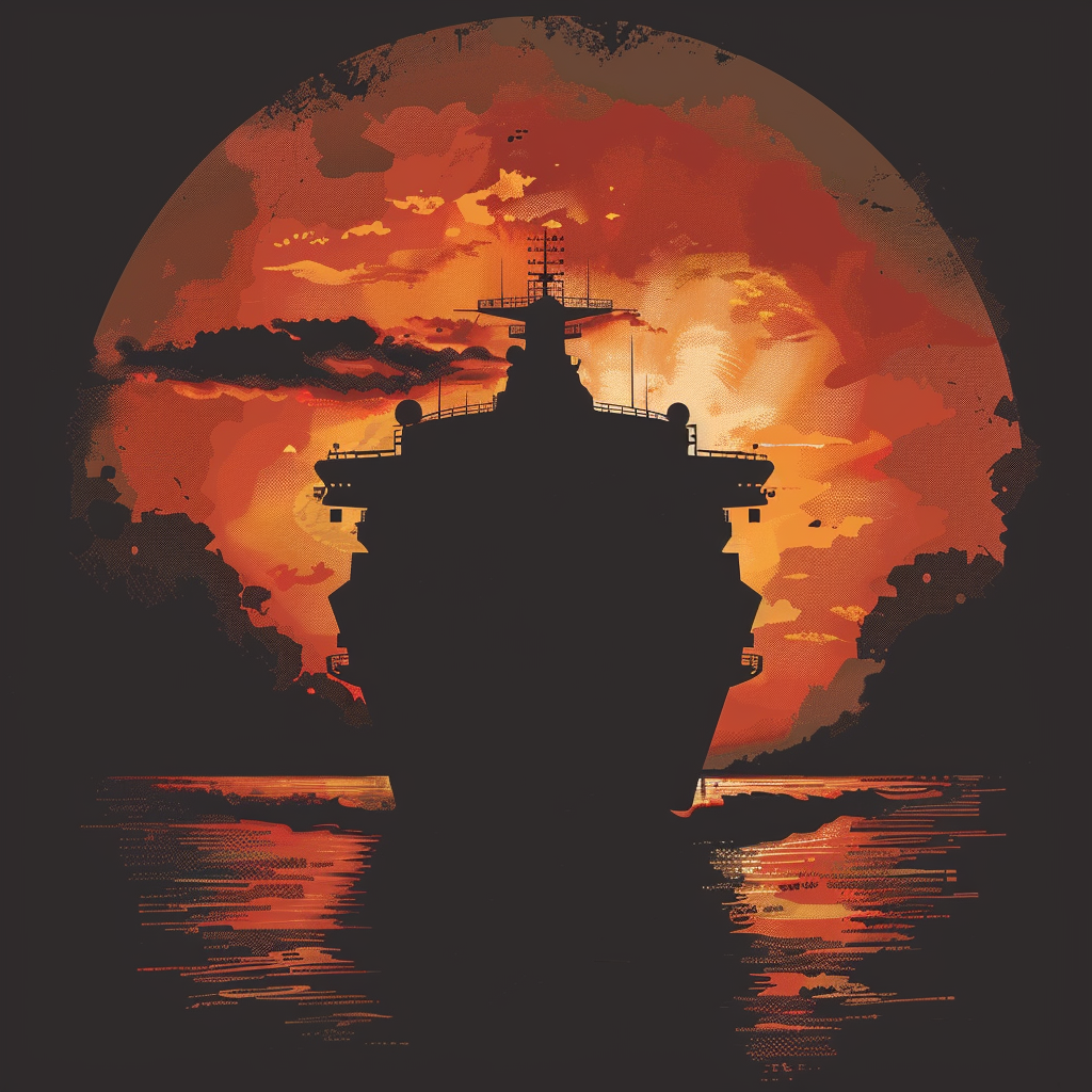 cruise ship silhouette at sea