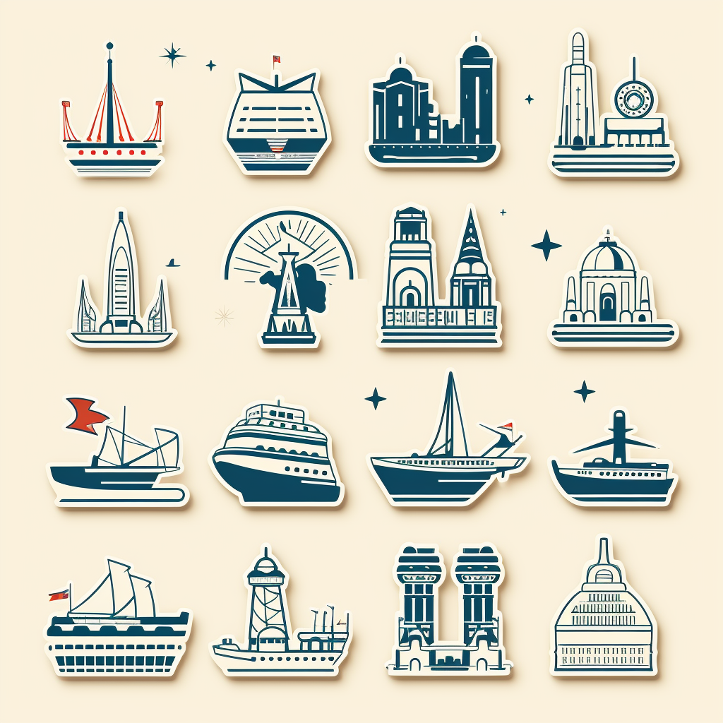 Trendy cruise landmarks sticker collection