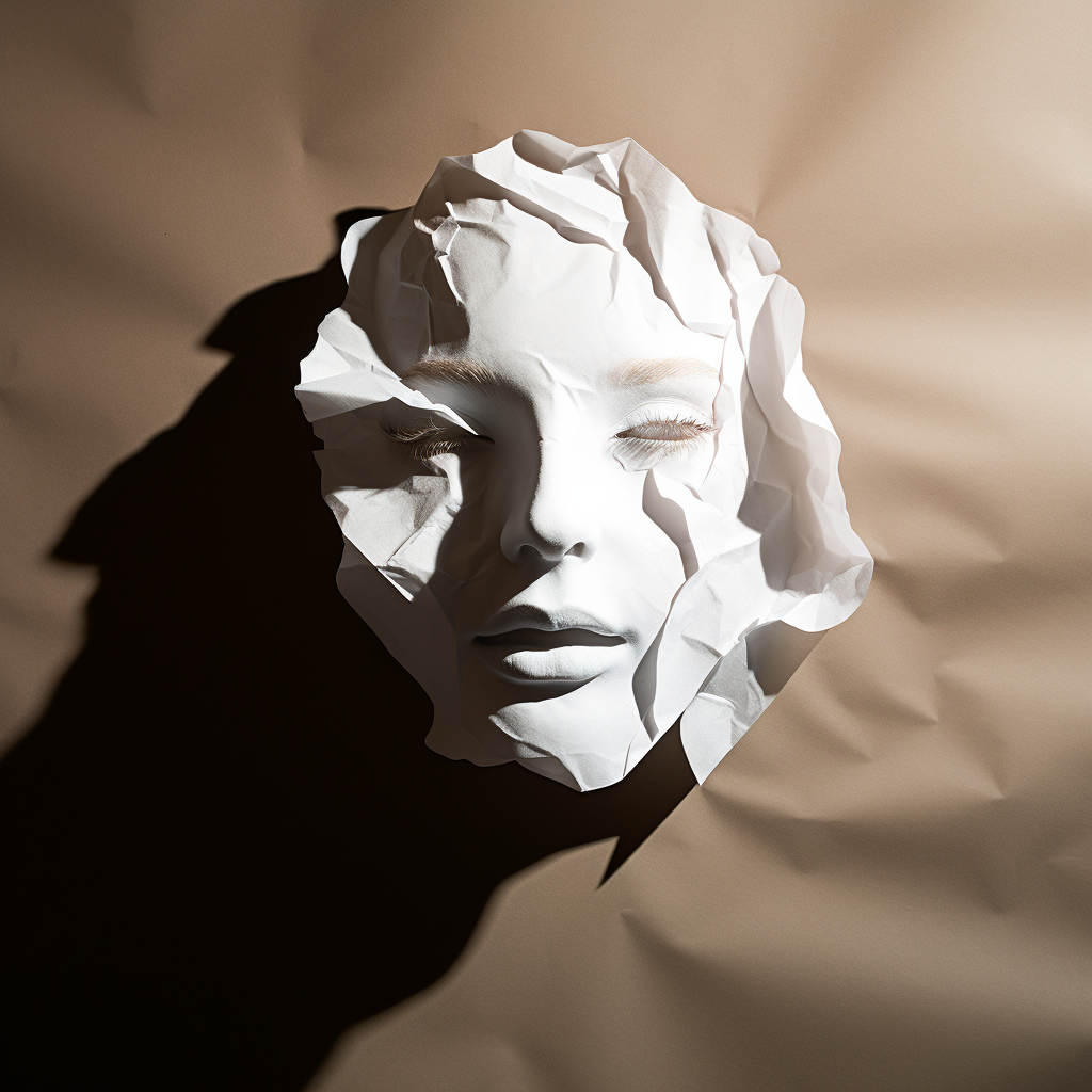 Crumpled paper with shadow creating a women face silhouette