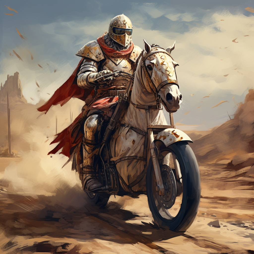 Crusader soldier on a motorcycle