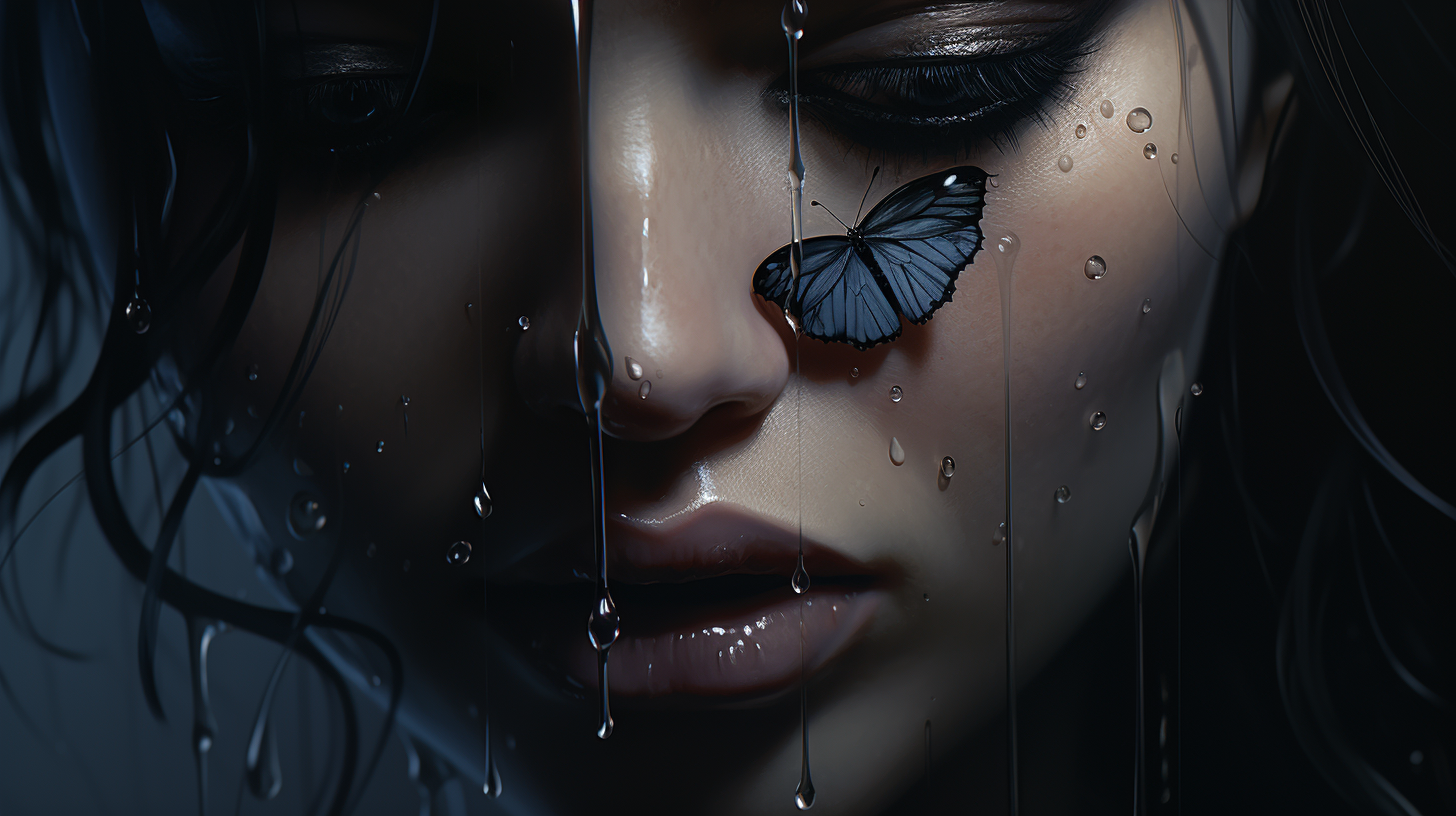 Woman crying butterfly tears in sadness