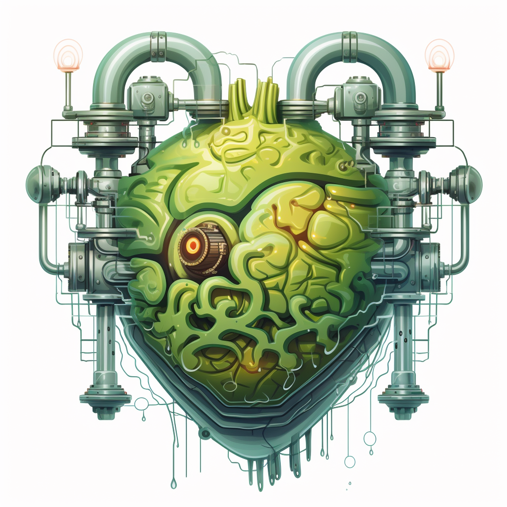 Steampunk Cartoon Cryogen with Green Water and Small Brain