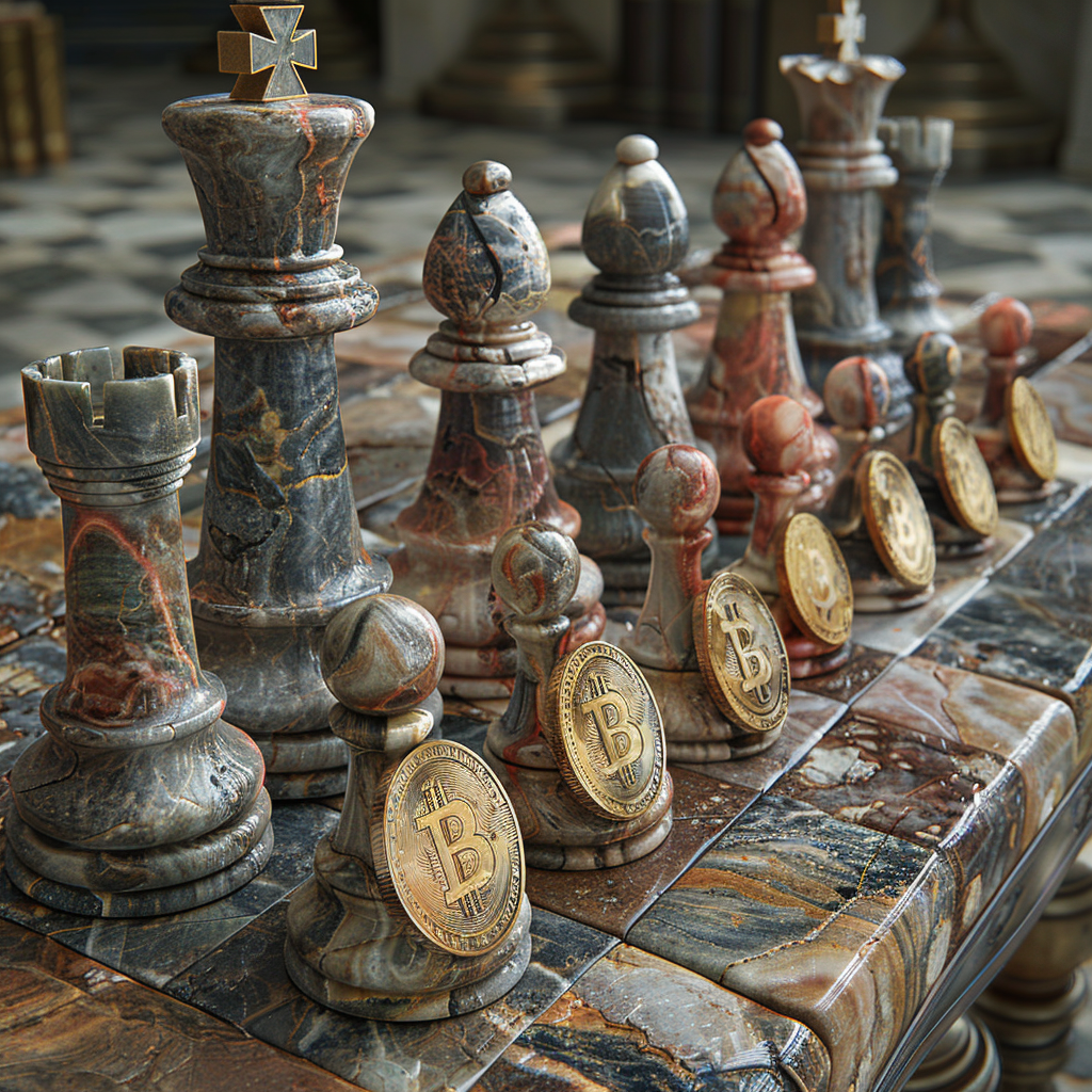 Hyperrealistic Cryptocurrency Chess Board