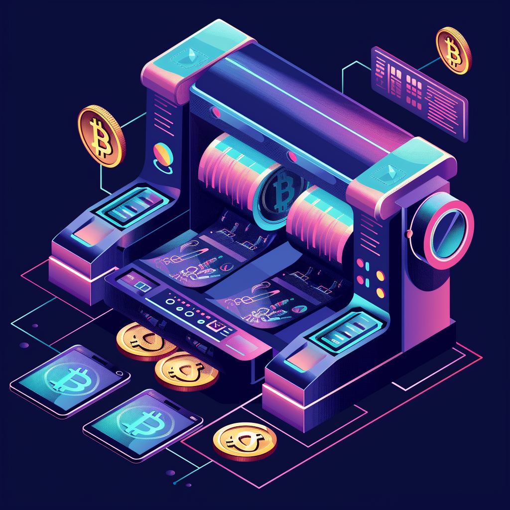 Isometric machine printing crypto coins