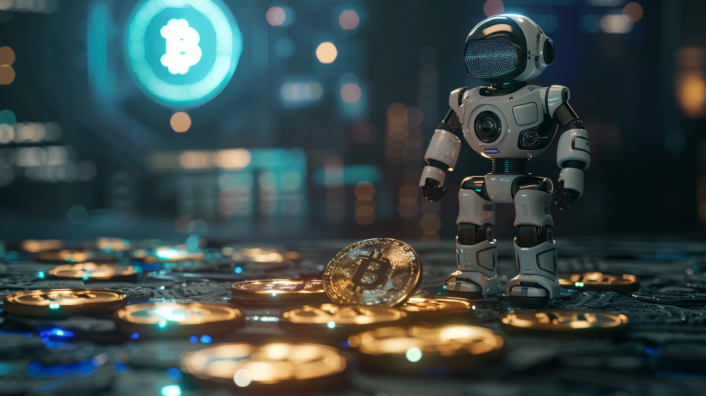 Crypto Coins Trading Robot Dark Background