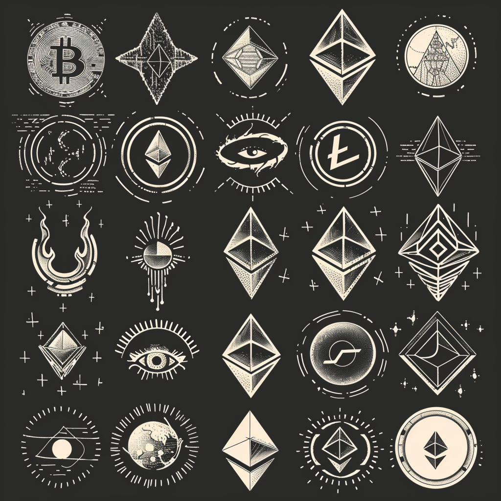 Cryptocurrency symbols doodle design