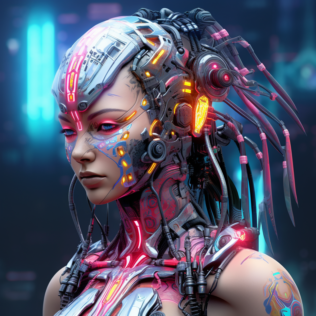 Colorful Cryptopunk Avatar in Future Mecha with LED Text