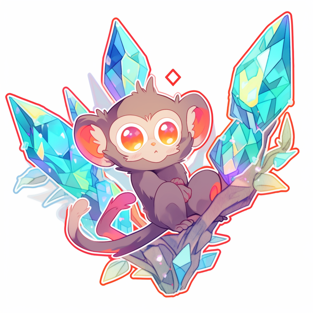 Crystal infused monkey illustration sticker