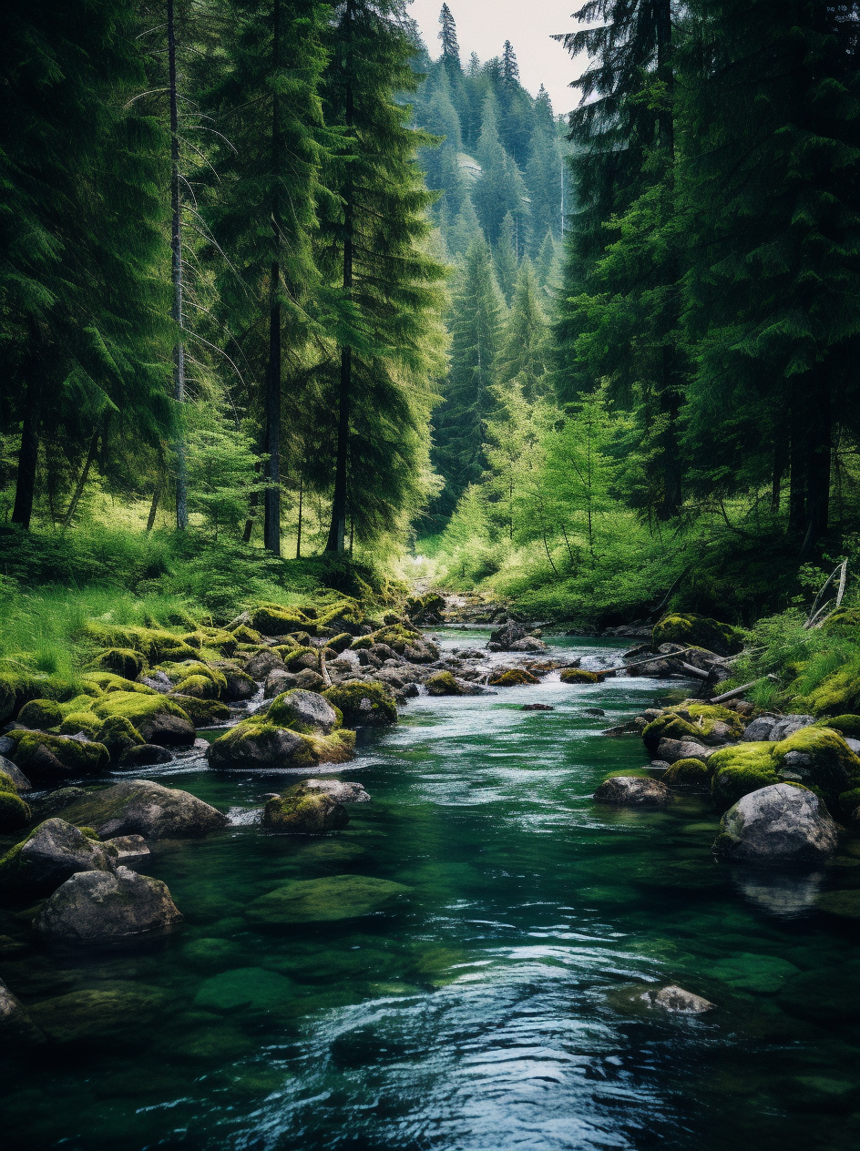 Serene river in a pristine forest