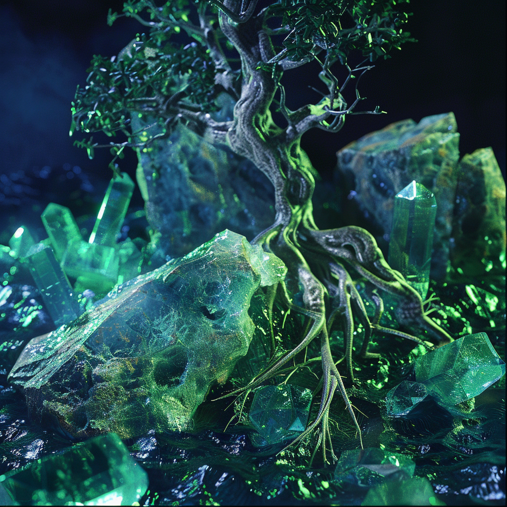 neon green crystalline tree roots