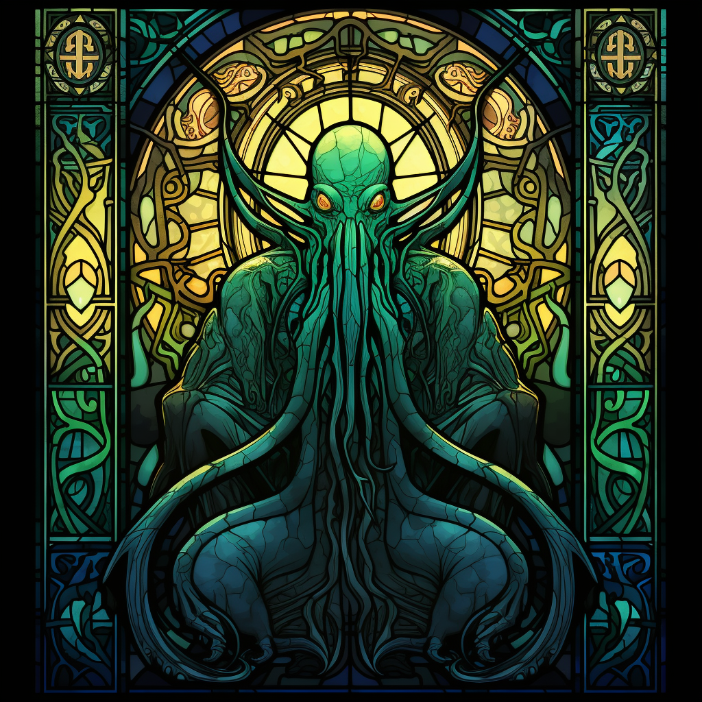 Stained glass-style Cthulhu artwork