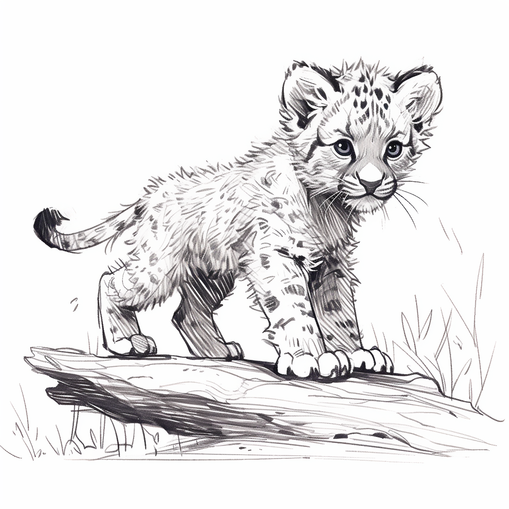 Cub Rough Sketch Lineart Realistic Animal