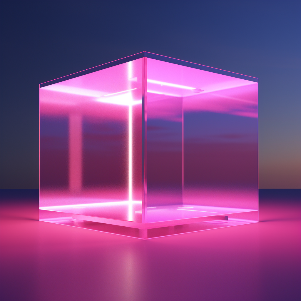 Cube building with pink window beam