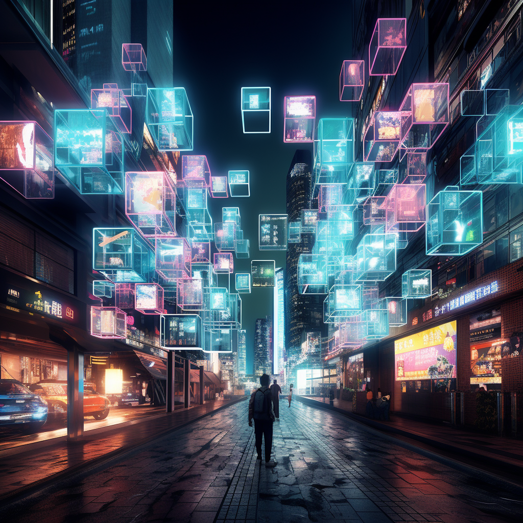 Futuristic cyber city in neon lights