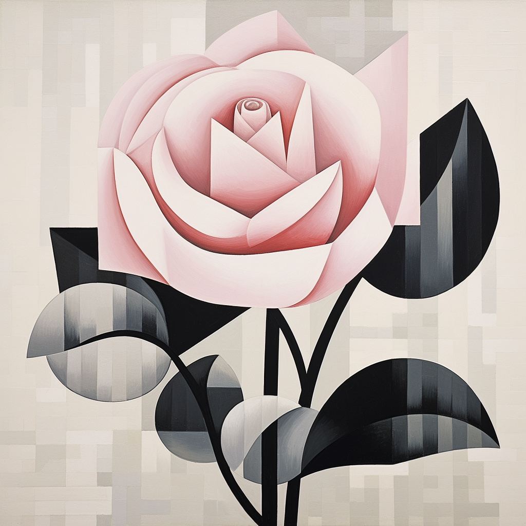 Cubist flower art on white background with pale pink accents