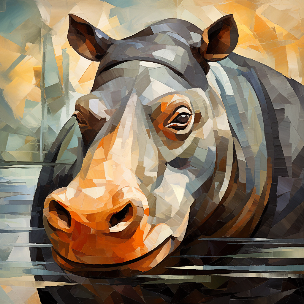 Cubist Hippo Art Painting