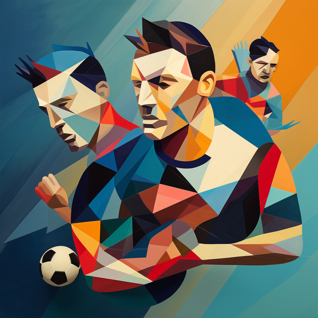 Artistic soccer players in Cubist style