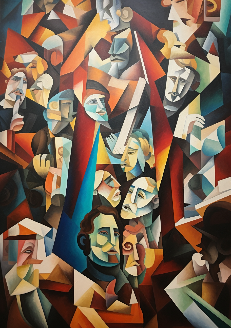 Cubist artwork of people communicating