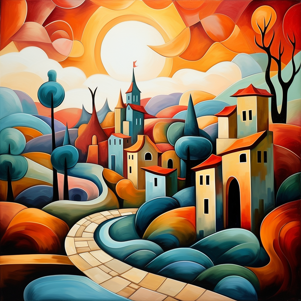 Abstract landscape in cubist style