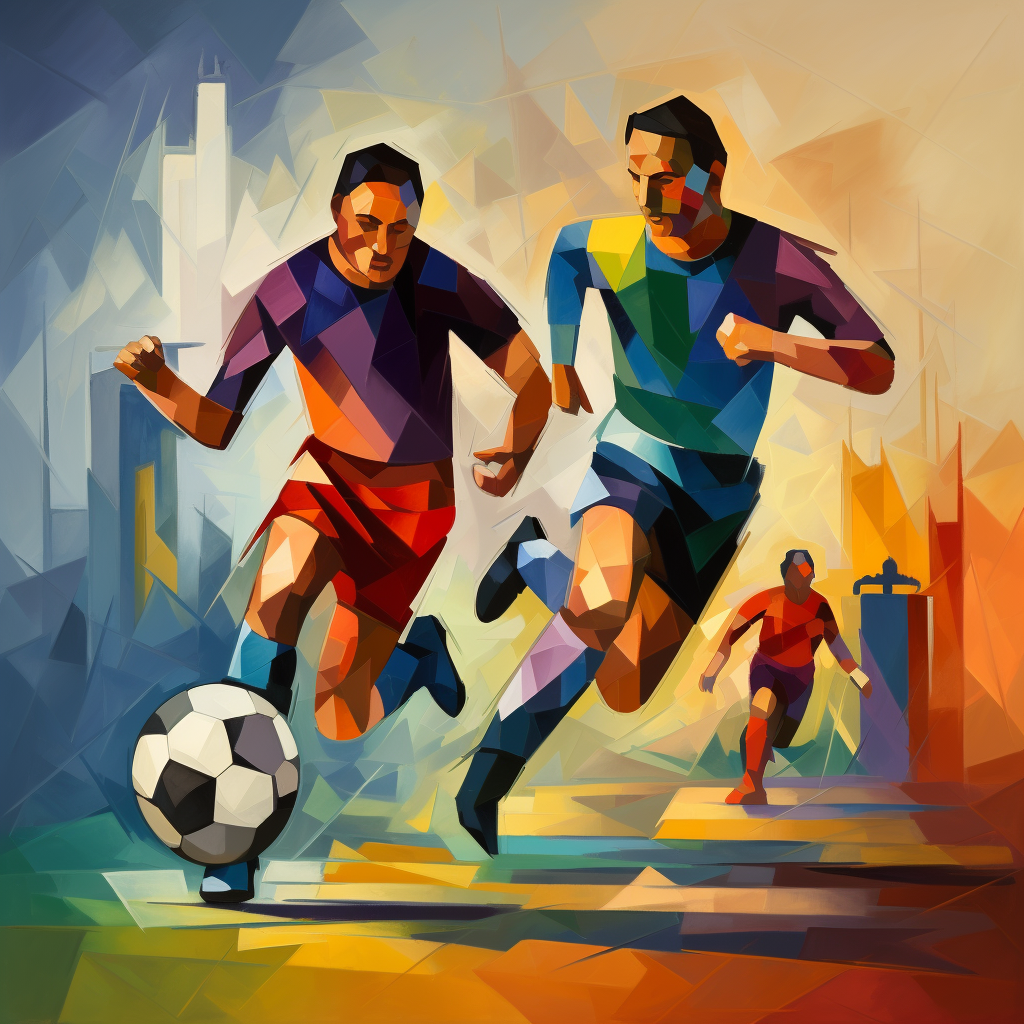 Cubist-inspired soccer players in action