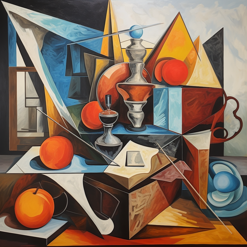 Cubist still life with geometric shapes