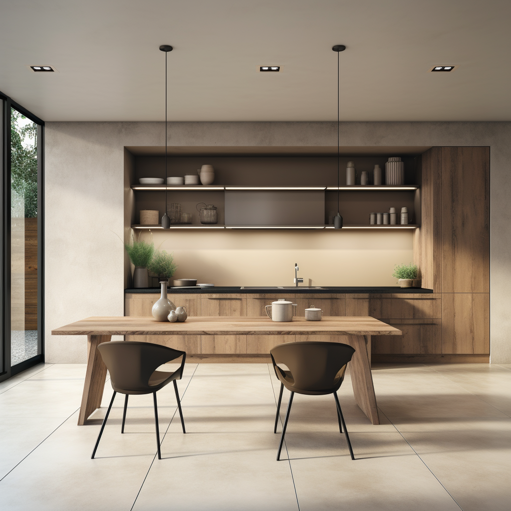 Modern minimal kitchen with bench and table