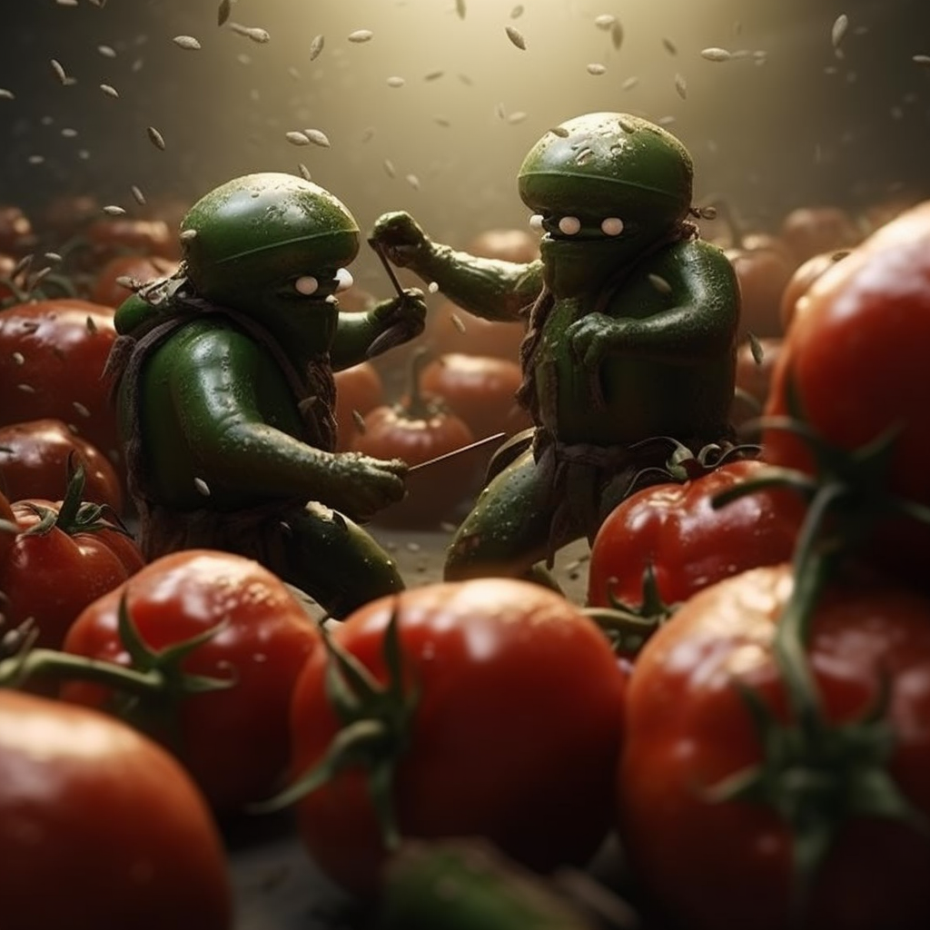 Cucumber Tomato War Realistic 8k