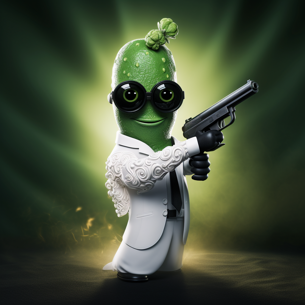 Cucumber character holding guns with style