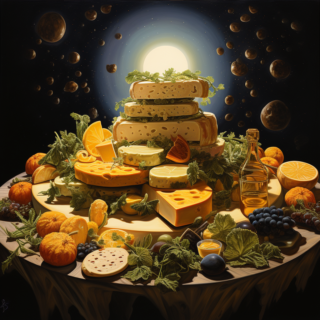 Culinary solar system with herbs and cheese