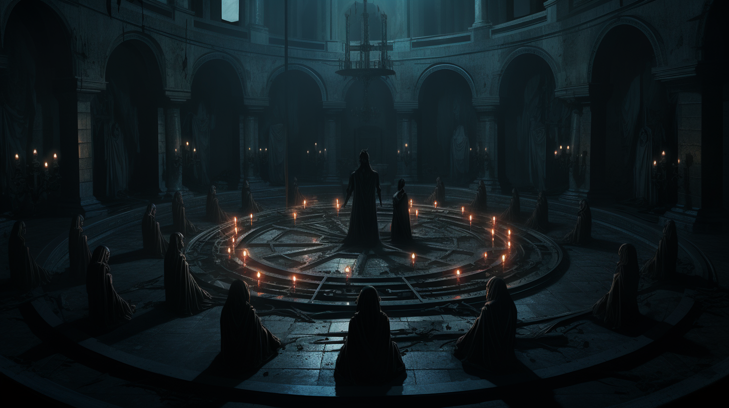 Group of cultists performing dark ritual