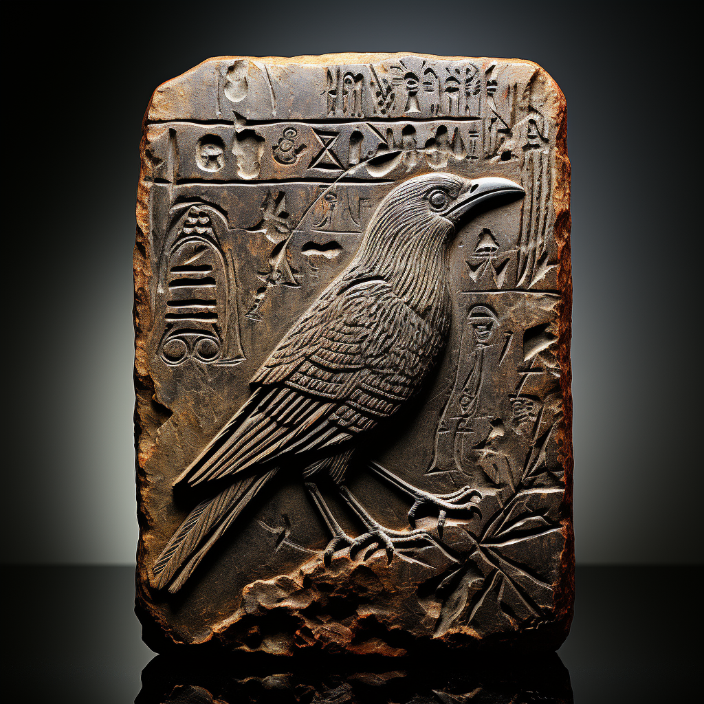 Ancient Cuneiform Stone Tablet with Crow