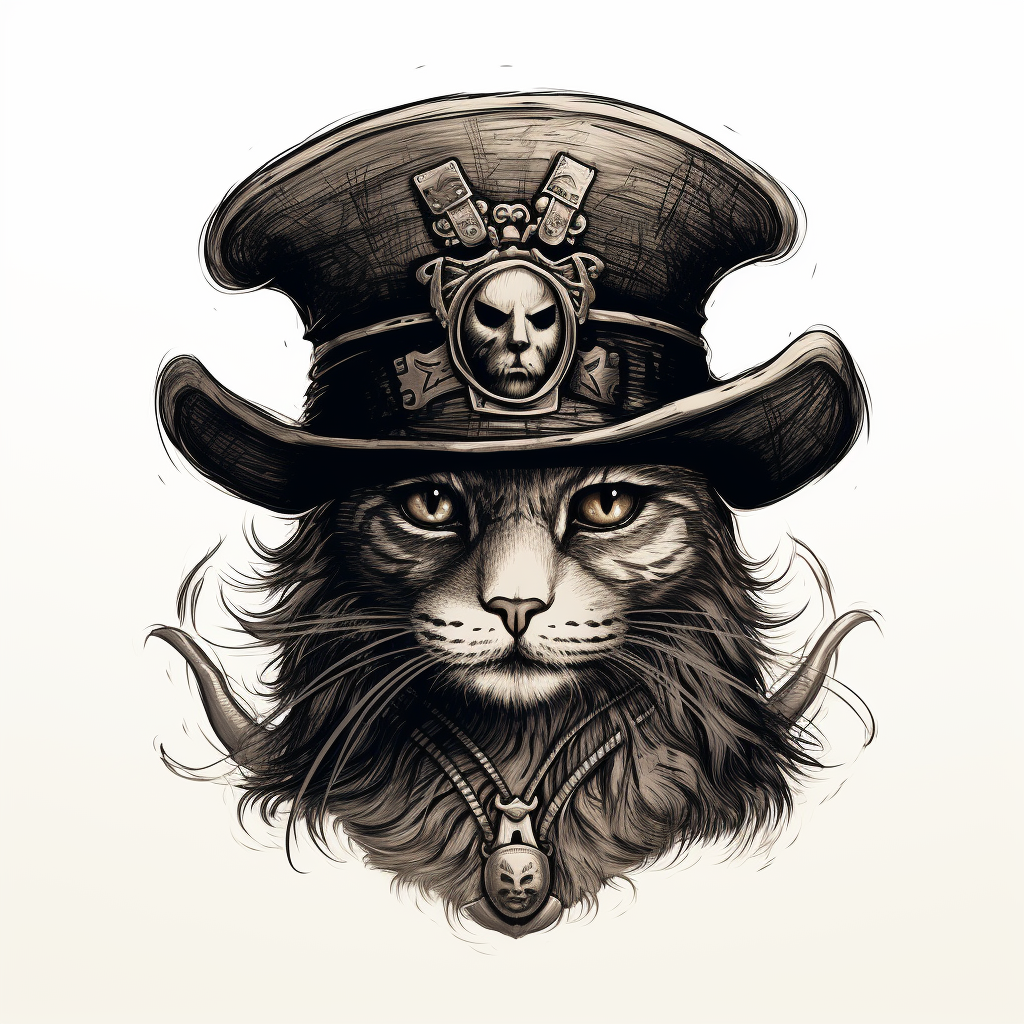 Cunning black and white cat pirate tattoo