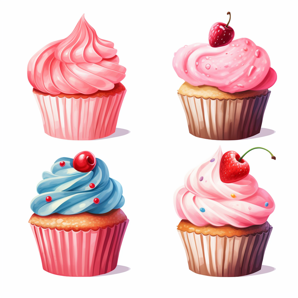 Colorful Cupcake Illustration with Watercolor Effect