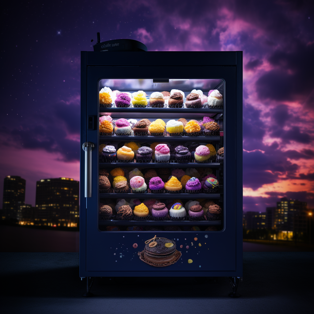 Yummy cupcake vending machine at night