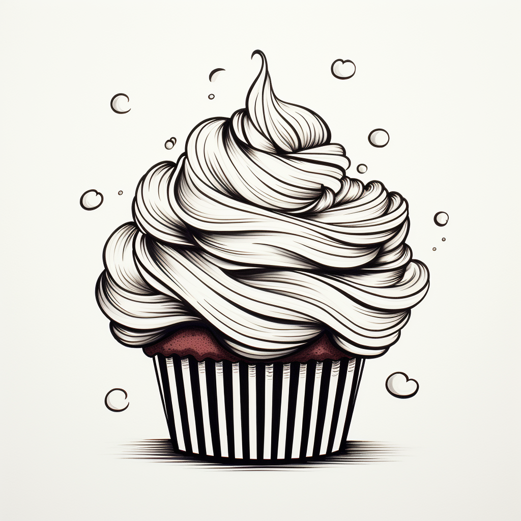 Cupcake black white line drawing