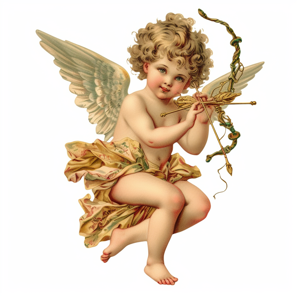 Vintage cupid angel with golden warhammer isolated