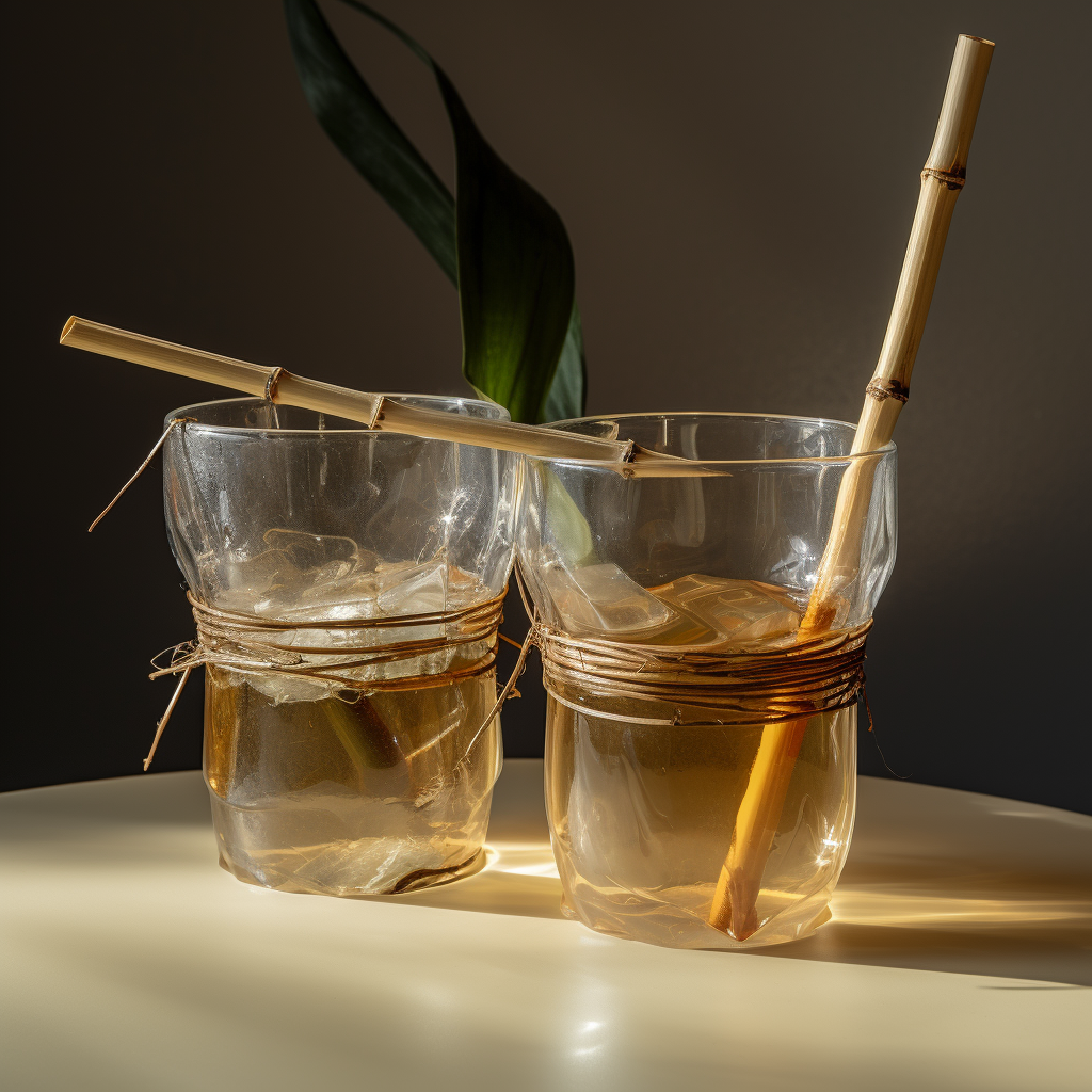 Bamboo sticks and string on cups