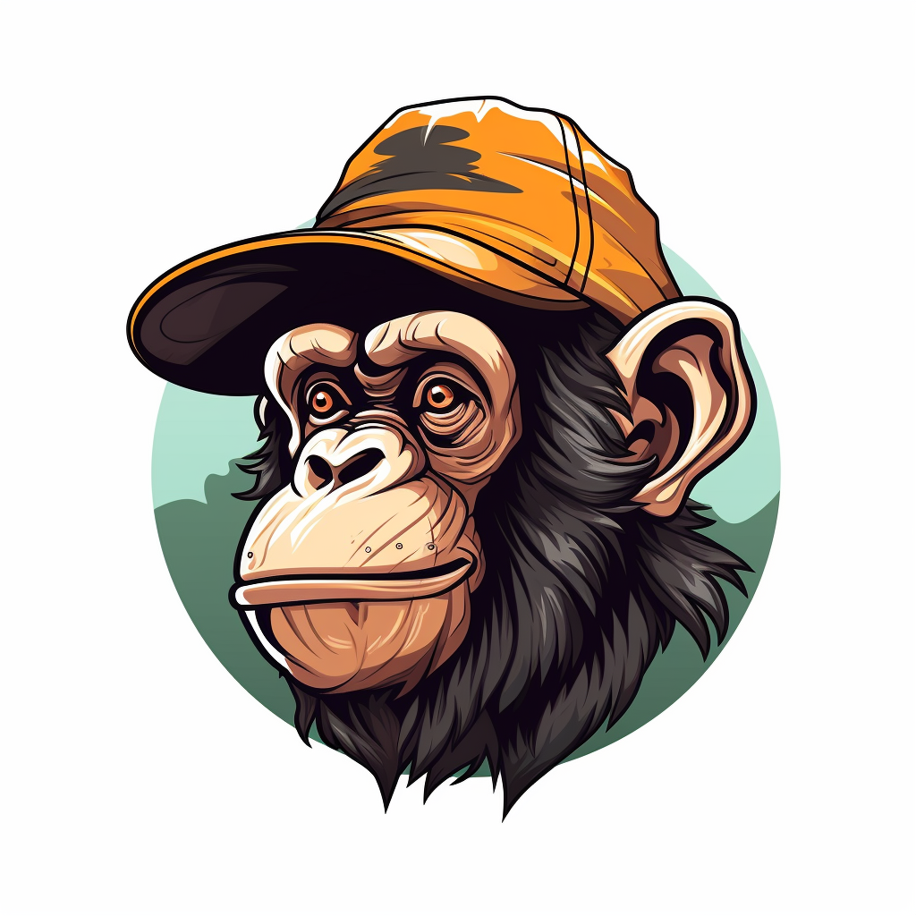 Curious chimpanzee wearing cap illustration flat design on white background