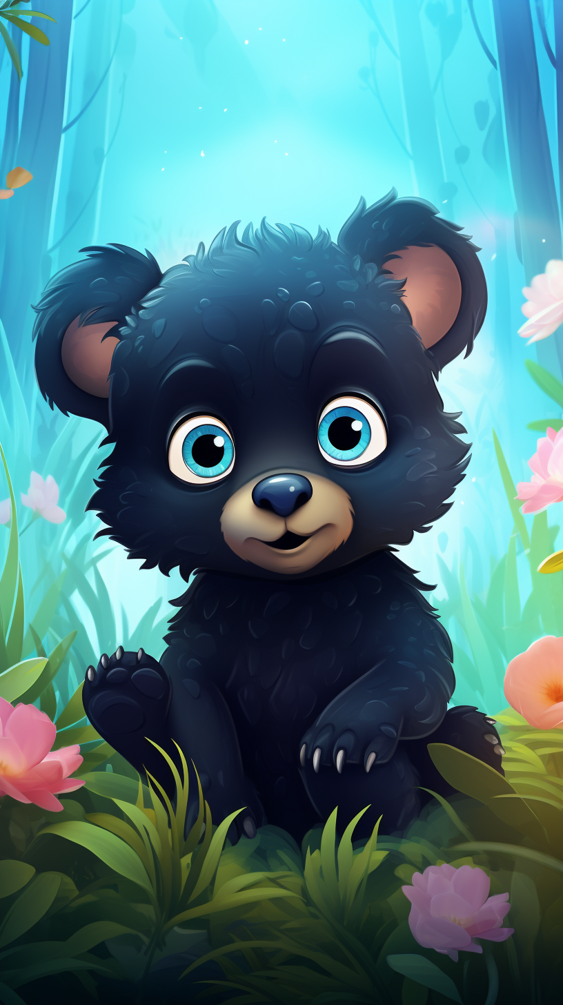 Curious cute little black bear cartoon