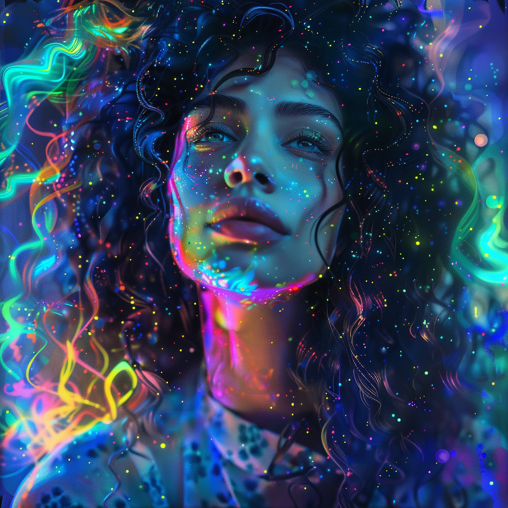 Attractive woman in neon cyberpunk galaxy