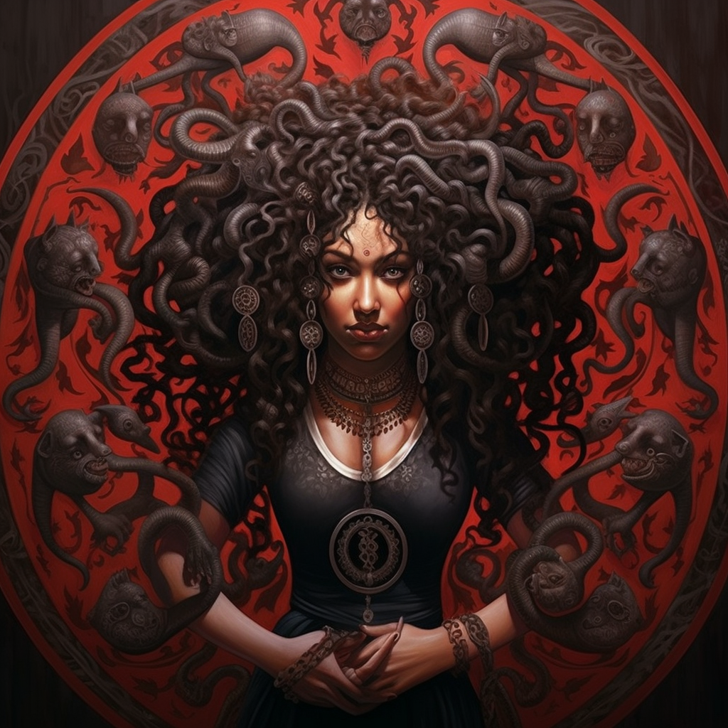 Curly-haired woman as Indian Goddess Kali