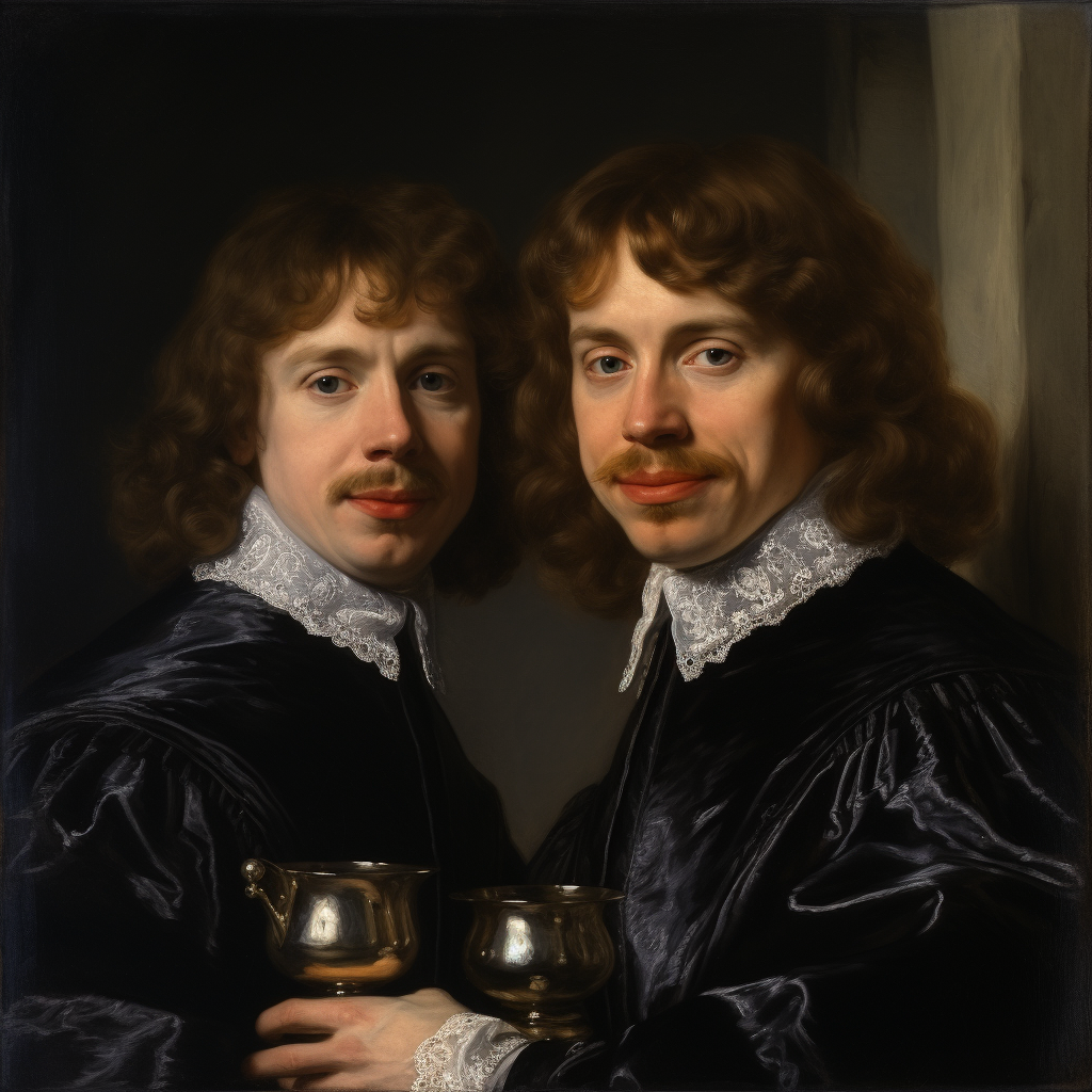 Portrait of two English gentlemen with curly brown hair